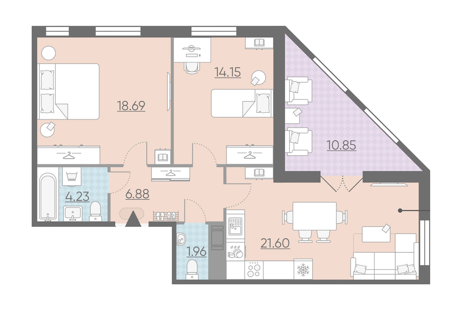 Двухкомнатная квартира в : площадь 72.94 м2 , этаж: 11 – купить в Санкт-Петербурге